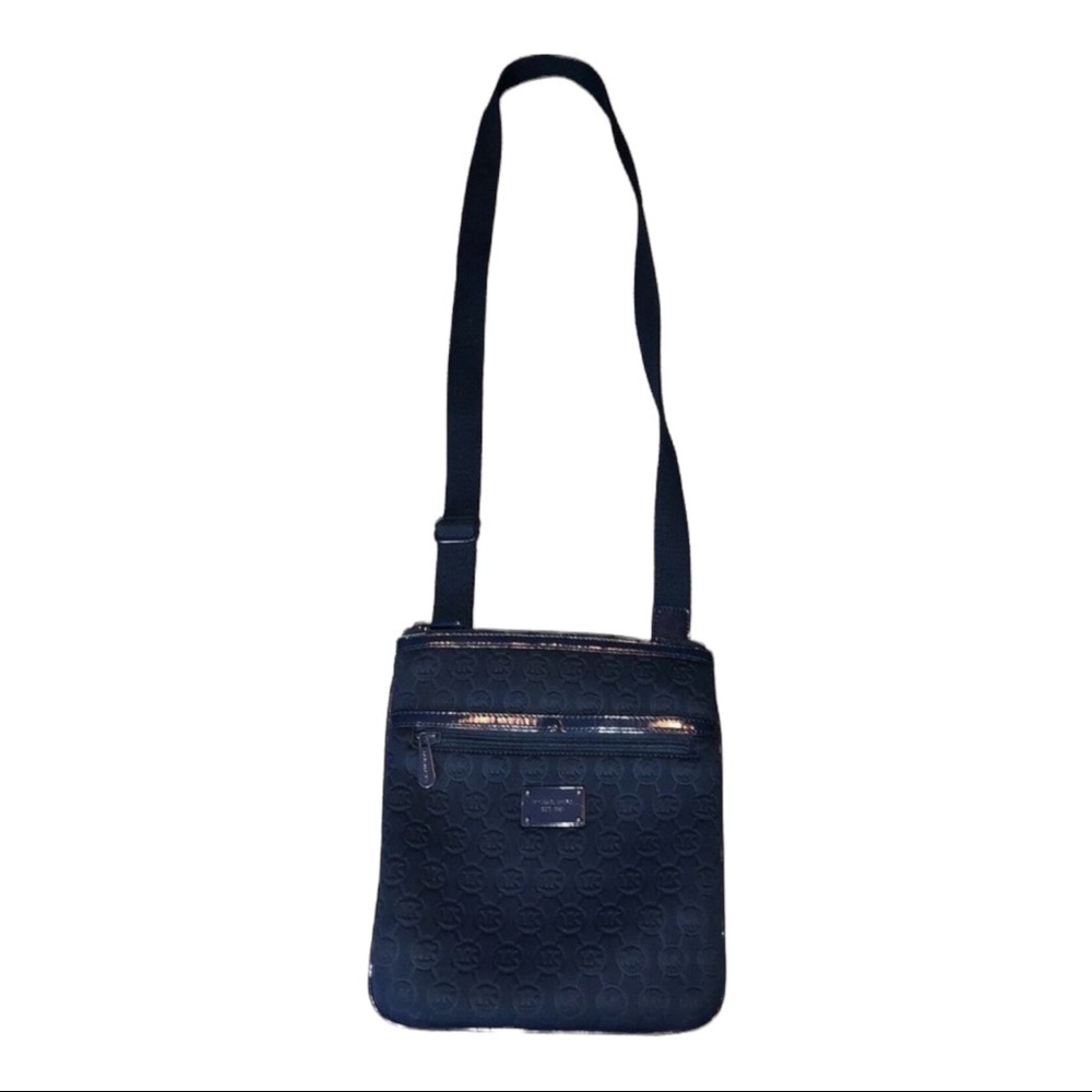 MICHAEL KORS Dark Blue Neoprene Embossed Logo Cross Body Bag Adjustable Strap